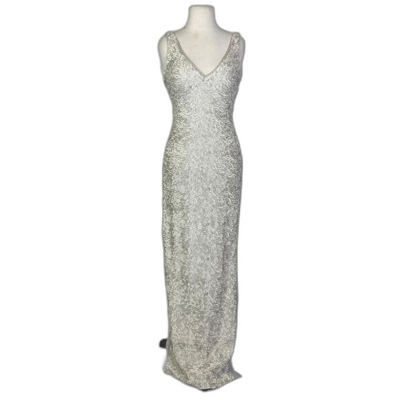 HALSTON HERITAGE Sequin Embellished Gown Maxi Dress Parchment HOCO Pageant Prom - Picture 1 of 9